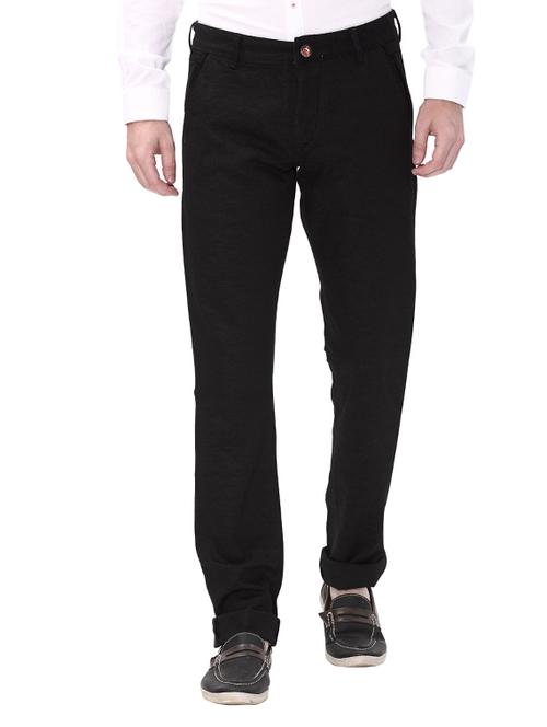 black cotton flat front casual trouser - 14543925 - Standard Image - 1