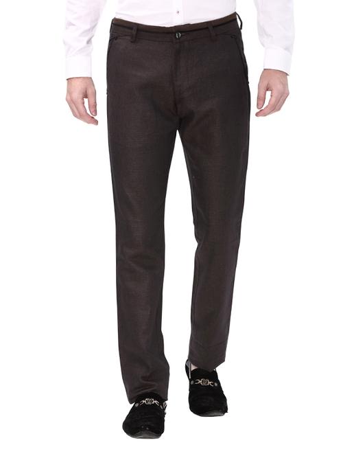 brown cotton flat front casual trouser - 14543929 - Standard Image - 1