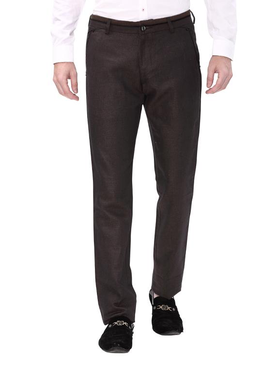 brown cotton flat front casual trouser - 14543929 - Zoom Image - 1