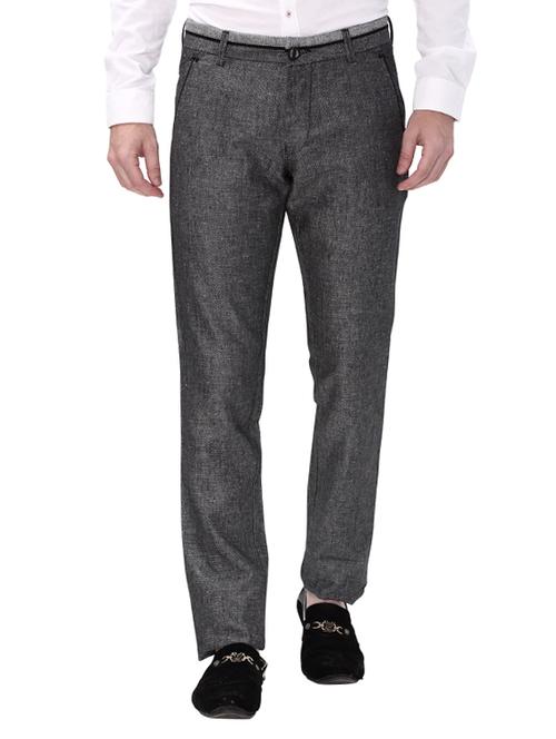 grey cotton flat front casual trousers - 14543933 - Standard Image - 1