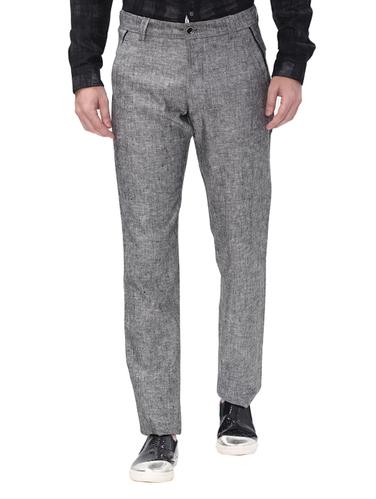 grey cotton flat front casual trousers - 14543946 - Very Small Image - 1