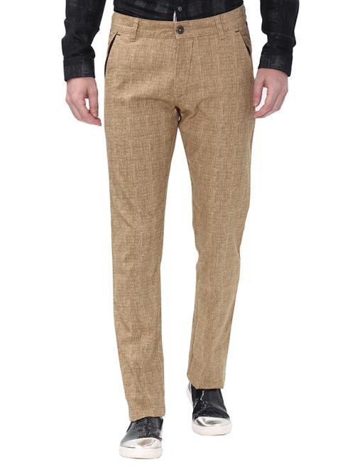 brown cotton flat front casual trouser - 14543949 - Very Small Image - 1