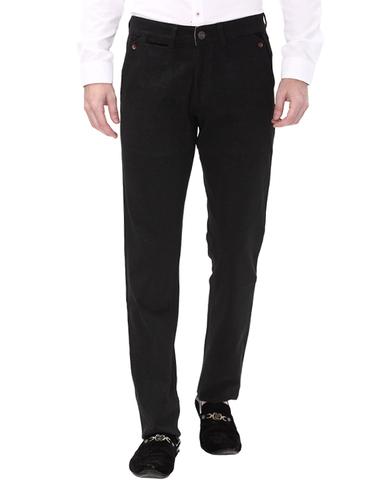 black cotton flat front casual trousers - 14543975 - Very Small Image - 1