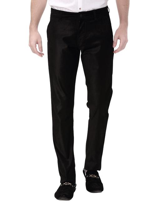 black cotton flat front casual trouser - 14543987 - Standard Image - 1