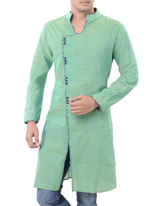 green cotton long kurta - 14543996 - Standard Image - 1