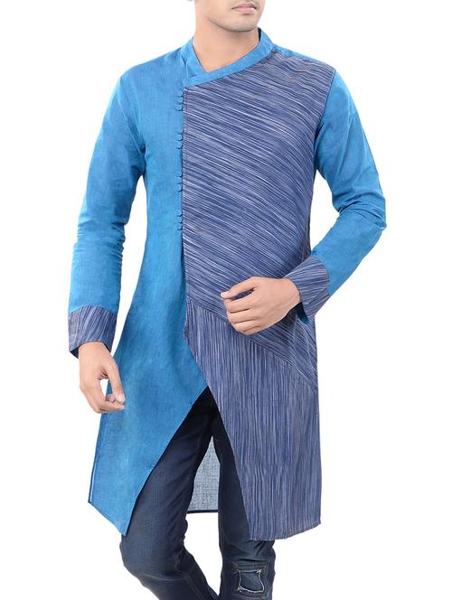 blue cotton long kurta - 14544001 - Standard Image - 1