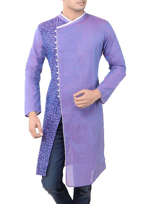 purple cotton long kurta - 14544004 - Very Small Image - 1