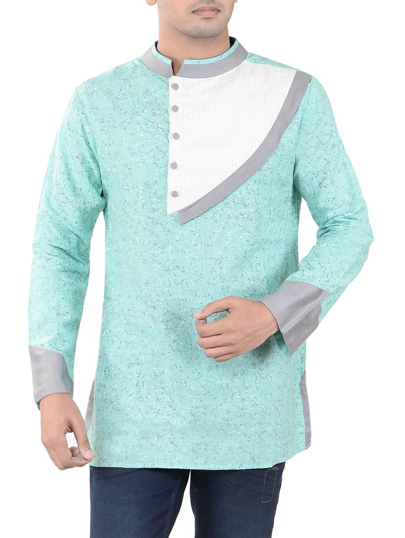 blue cotton short kurta - 14544011 - Zoom Image - 1