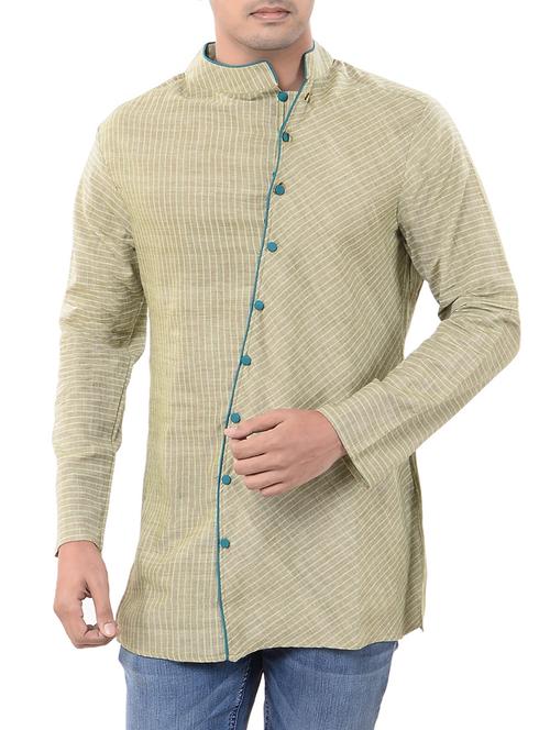 green khadi short kurta - 14544014 - Standard Image - 1