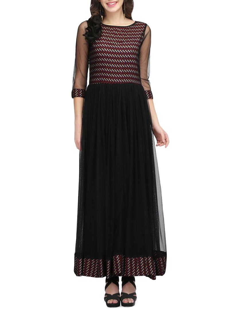 black net printed gown dress - 14544046 - Zoom Image - 1