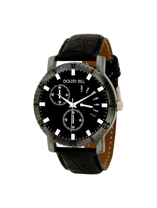 Golden Bell Original Black Dial Silver Antique Case Black Strap Analog Wrist Watch for Men - GB-416 - 14544060 - Very Small Image - 1