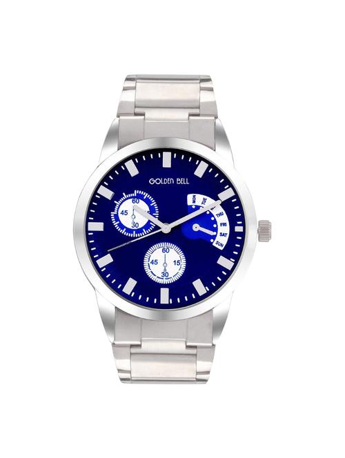 Golden Bell Original Blue Dial Silver Steel Chain Analog Wrist Watch for Men - GB-435 - 14544064 - Very Small Image - 1