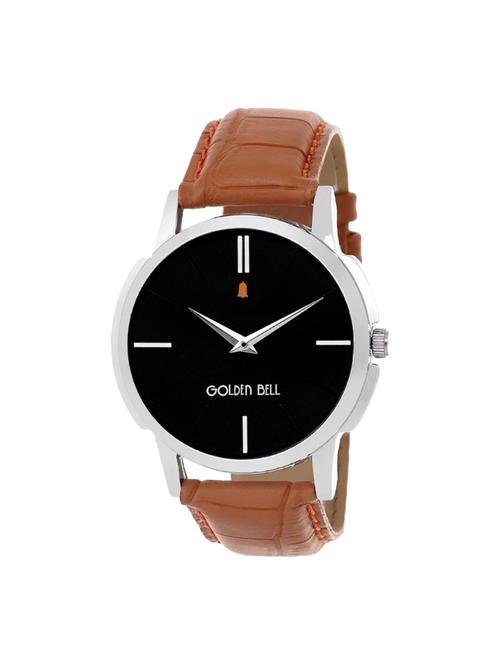 Golden Bell Original Black Dial Tan Brown Leather Strap Analog Wrist Watch for Men - GB-444 - 14544066 - Very Small Image - 1