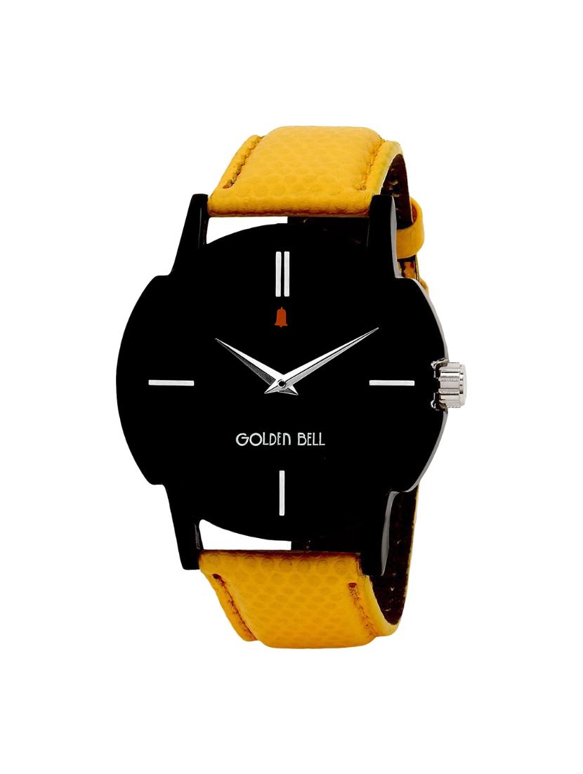 Golden Bell Original Black Dial Yellow Leather Strap Analog Wrist Watch for Men - GB-448 - 14544069 - Zoom Image - 1