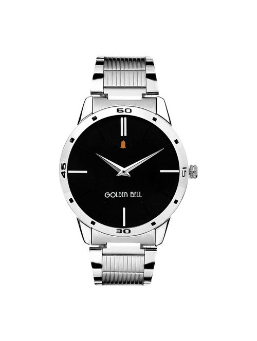 Golden Bell Original Black Dial Silver Steel Chain Analog Wrist Watch for Men - GB-452 - 14544071 - Very Small Image - 1