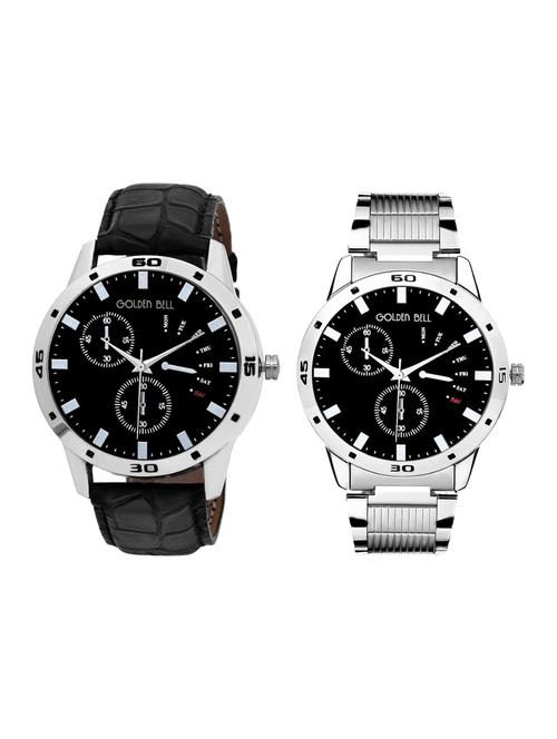 Golden Bell Combo of 2 Black Dial Analog Wrist Watches for Men (Pack of 2) - GB-486 - 14544080 - Very Small Image - 1
