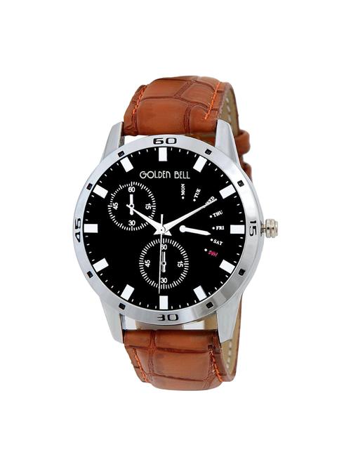Golden Bell Original Black Dial Brown Strap Analog Wrist Watch for Men - GB-527 - 14544085 - Very Small Image - 1