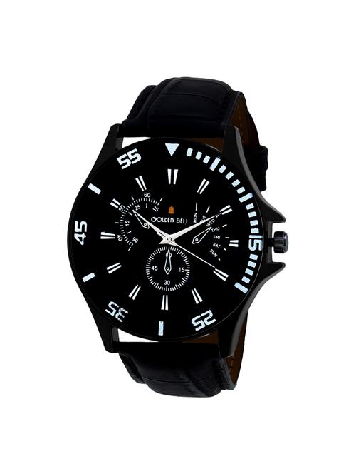 Golden Bell Original Black Dial Black Leather Strap Analog Wrist Watch for Men - GB-617 - 14544091 - Very Small Image - 1