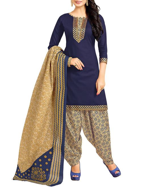 blue cotton unstitched dress material - 14544094 - Very Small Image - 1
