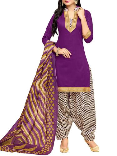 purple cotton unstitched dress material - 14544105 - Very Small Image - 1