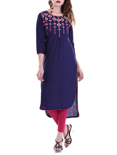 blue rayon high-low kurta - 14544142 - Very Small Image - 1