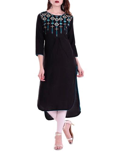 black rayon high-low kurta - 14544143 - Very Small Image - 1