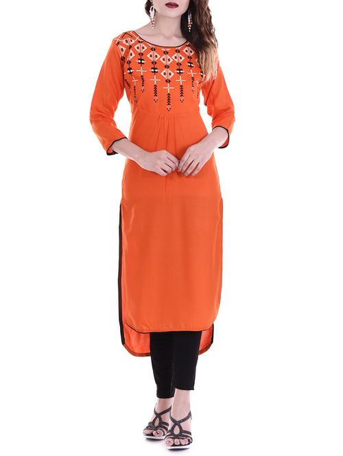 orange rayon high-low kurta - 14544144 - Very Small Image - 1