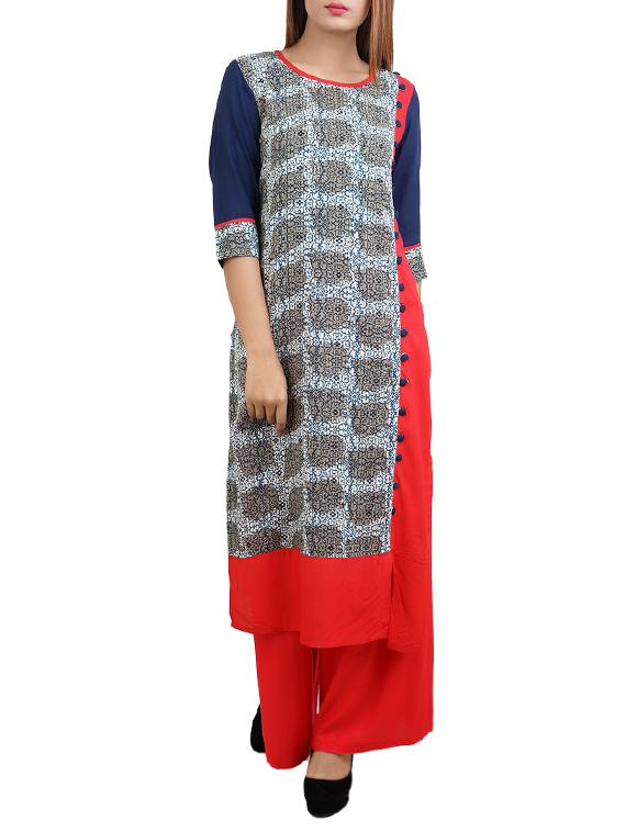 multicolour rayon straight kurta - 14544227 - Zoom Image - 1