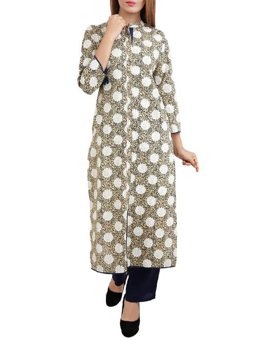 grey cotton straight kurta - 14544230 - Very Small Image - 1