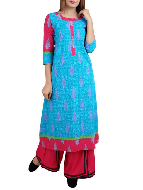 blue cotton a-line kurta - 14544231 - Standard Image - 1