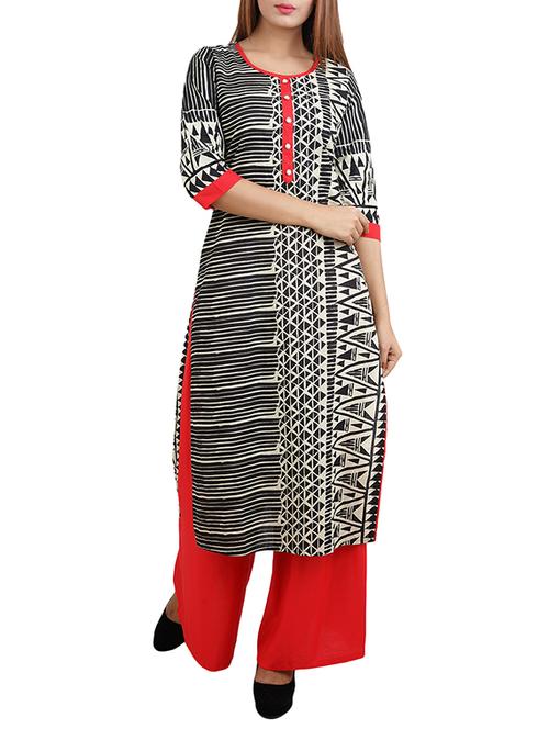 black cotton straight kurta - 14544243 - Standard Image - 1