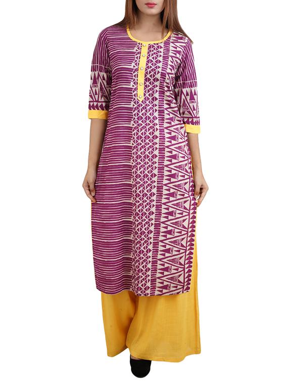 purple cotton straight kurta - 14544245 - Zoom Image - 1