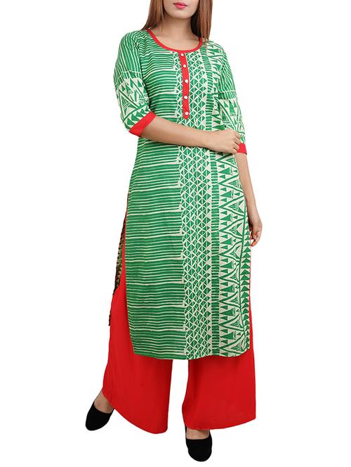 green cotton straight kurta - 14544246 - Standard Image - 1