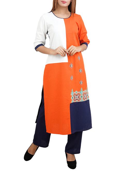 orange cotton straight kurta - 14544253 - Standard Image - 1