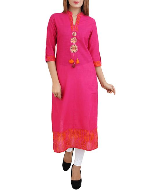 pink cotton straight kurta - 14544259 - Standard Image - 1