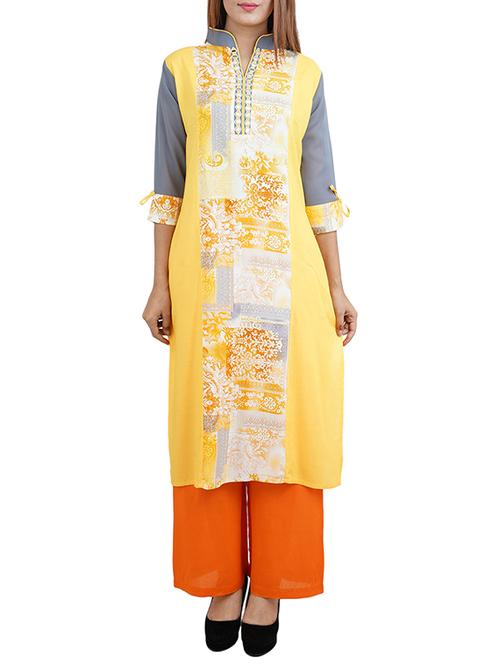 yellow rayon straight kurta - 14544265 - Standard Image - 1