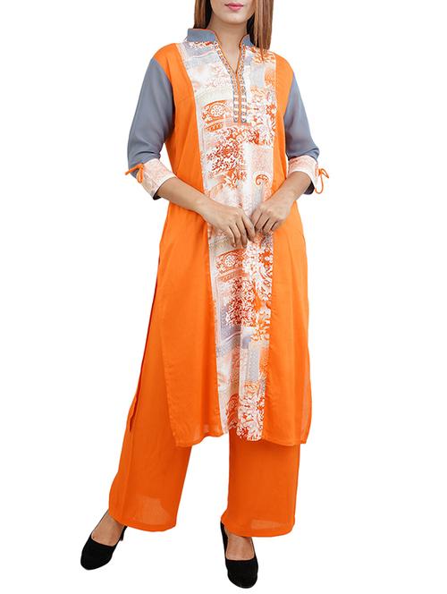 orange rayon straight kurta - 14544266 - Standard Image - 1