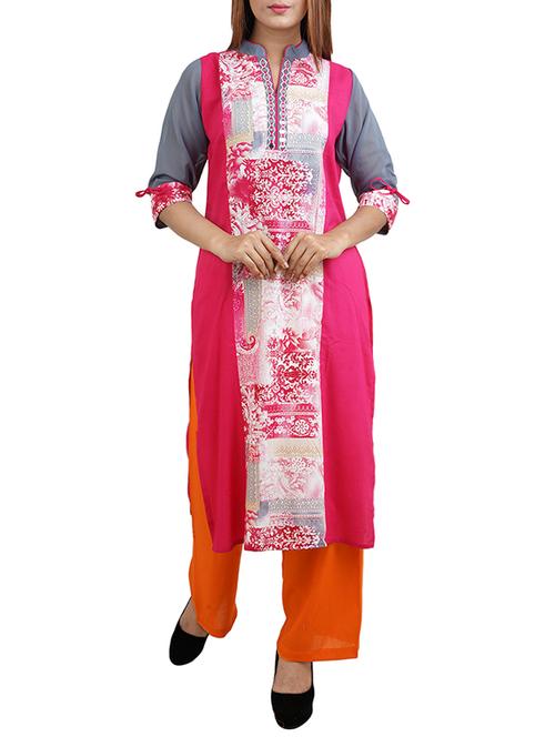 pink rayon straight kurta - 14544267 - Standard Image - 1