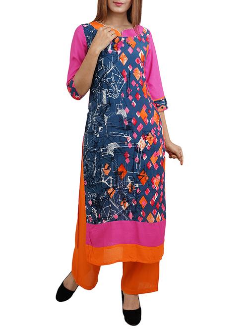 multicolour rayon straight kurta - 14544269 - Standard Image - 1