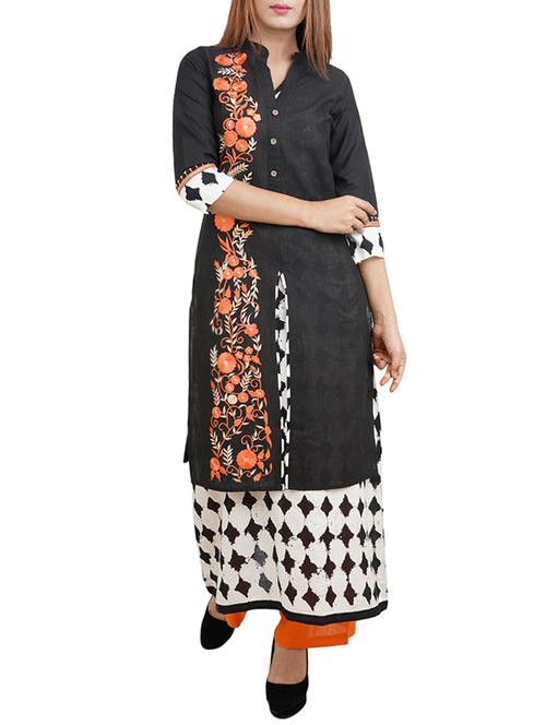 black cotton layered kurta - 14544272 - Very Small Image - 1