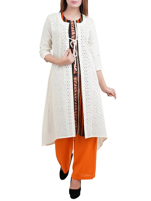 white cotton high-low kurta - 14544274 - Standard Image - 1