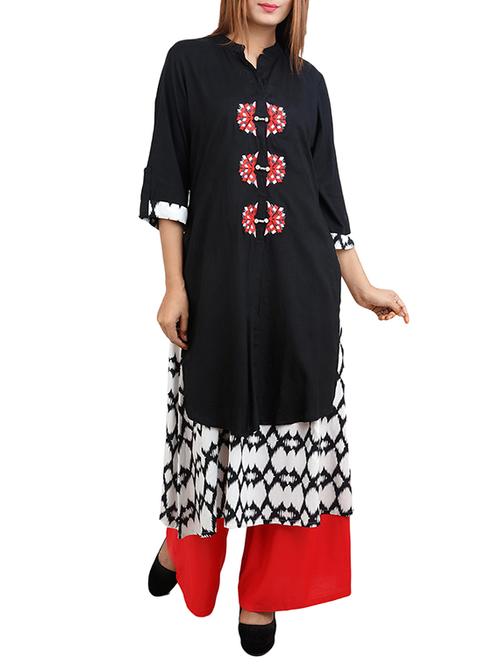 black rayon layered kurta - 14544280 - Standard Image - 1