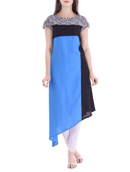 turquoise rayon asymmetric kurta - 14544370 - Very Small Image - 1
