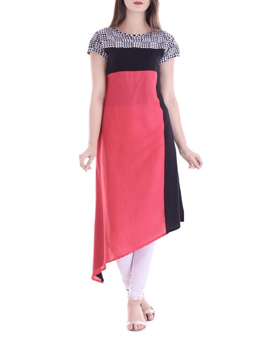 pink rayon asymmetric kurta - 14544372 - Very Small Image - 1
