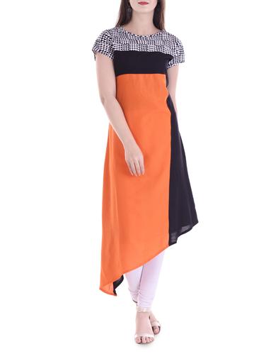 orange rayon asymmetric kurta - 14544373 - Very Small Image - 1