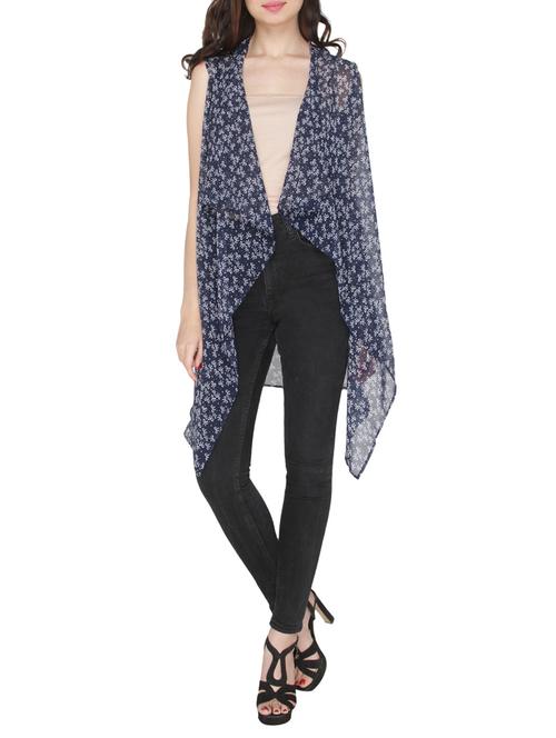 navy blue georgette asymmetric shrug - 14544377 - Standard Image - 1