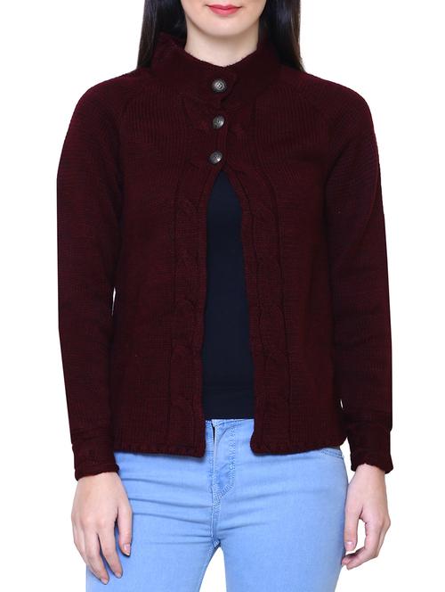 Maroon woolen cardigan - 14544385 - Standard Image - 1