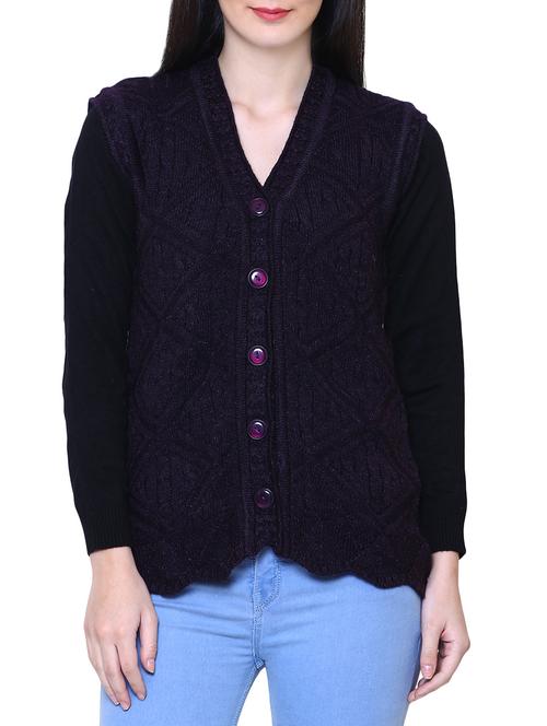 Dark purple woolen cardigan - 14544396 - Standard Image - 1