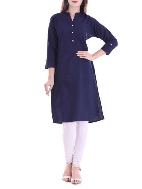 blue cotton straight kurta - 14544422 - Standard Image - 1