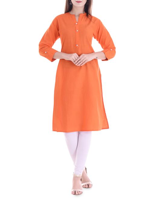 orange cotton straight kurta - 14544423 - Very Small Image - 1